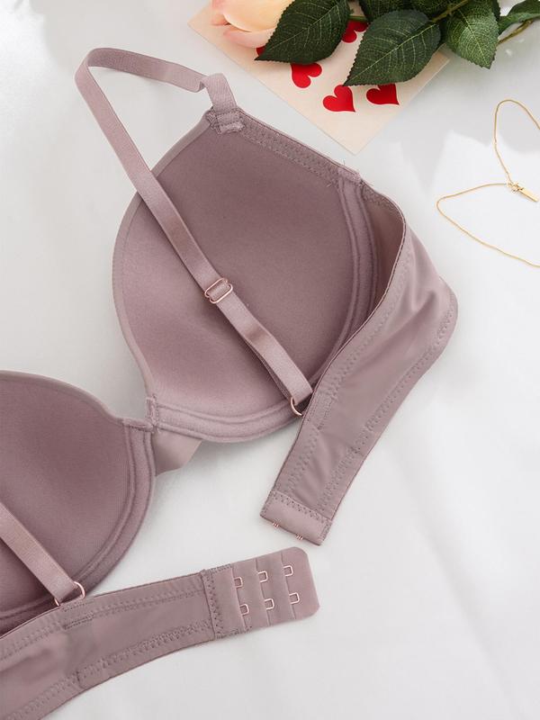 Women's Solid Color Underwire Bra, Adjustable Strap Push Up Bra, Soft Comfortable Breathable Lingerie for All Seasons
